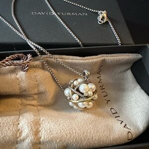 David Yurman Silver and gold plus White Pearl Pendant Necklace